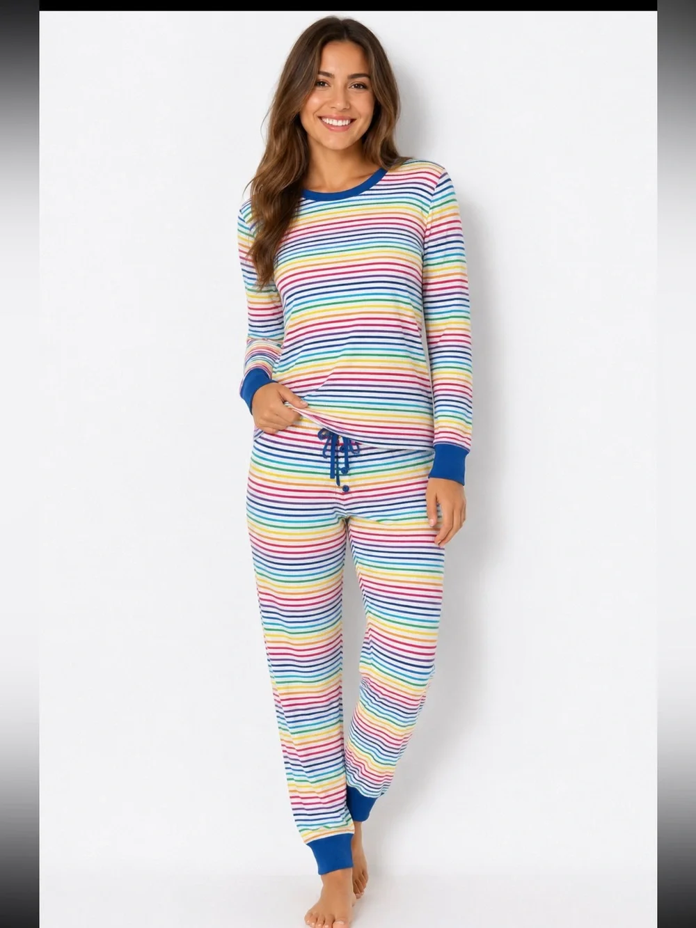 Victoria’s Secret Rainbow Stripe Waffle Knit Pajama Set XS NWT Lounge Set